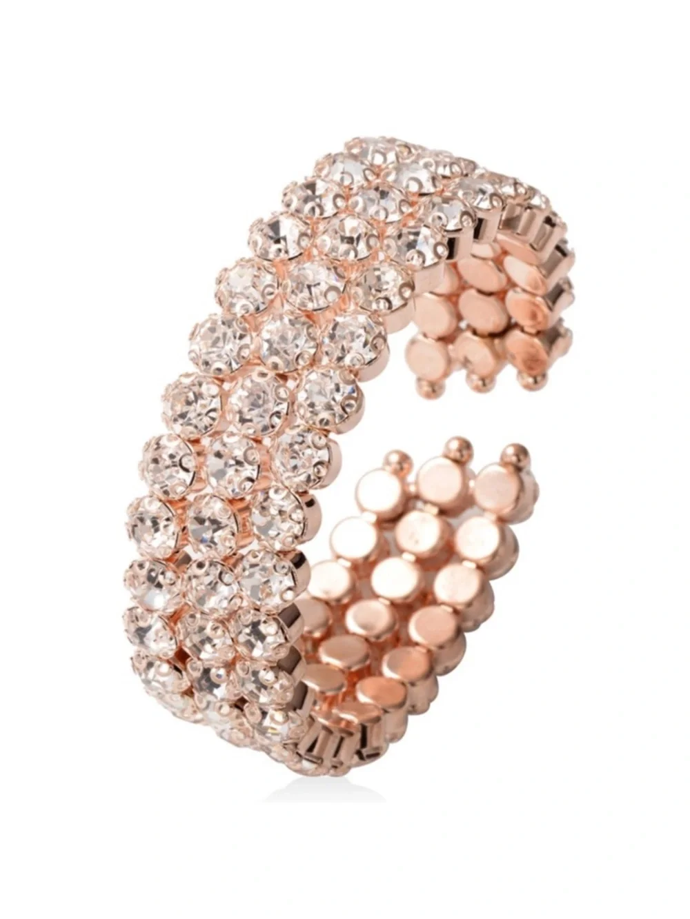 White Austrian Crystal Triple Row Cuff Bracelet